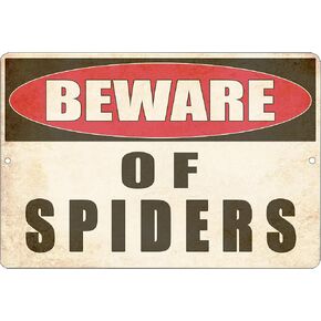 Rogue River Tactical Funny Sarcastic Metal Tin Sign Wall Decor Man Cave Bar Yard Wall Warning Beware of Spiders