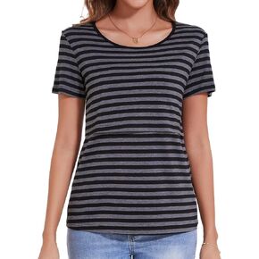 Sosolism Nursing Tops for Breastfeeding Shirts Maternity Short Sleeve T-Shirts Pregnancy Clothes Light Grey, X-Large