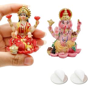 BangBangDa Ganesha Lakshmi for Car Decor - 2.5"H Small Hindu God Lord Ganesh Laxmi Murti for Vehicle Dashboard Diwali Birthday Pooja Gift for Indian Home Office Temple Mandir Altar Puja Item