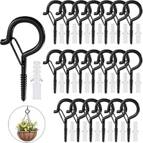 20 PCS Q Hanger Hooks, 2 1/5" Windproof Screw Hooks Ceiling Hooks with Safety Buckle for Hanging Outdoor String Lights, Christmas Lights, Patio Lights and Plants, Black