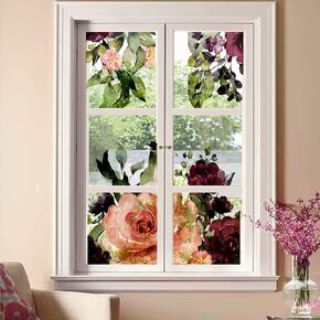 Transparent Floral Window Sticker, Removable Static Cling Double-Sided Decal Clings for Glass Windows Door Decor, Large Vivid Rose Garden