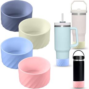 4PC Protective Silicone Boot for Stanley Quencher 20-40 oz and Hydroflask 12-24 oz,Stanley Cup Accessories Compatible with All Water Bottles with Bottom Width of 2.85-3.56in P-B-P-W