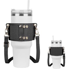 Linkidea Water Bottle Holder with Strap, Vegan Leather Water Bottle Sling Carrier with Card Pocket & Keyring