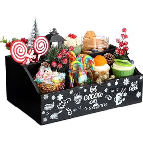 Soaoo Christmas Hot Cocoa Bar Wood Storage Box Hot Chocolate Decorative Box Double Layer Cute Wooden Storage Bins Hot Cocoa Bar Accessories for Home Xmas Holiday Gift Party Supplies (Red)
