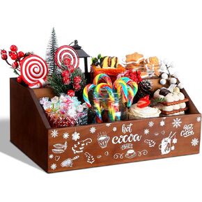 صندوق تخزين خشبي من Soaoo Christmas Hot Cocoa Bar، صندوق تزيين الشوكولاتة الساخنة بطبقة مزدوجة، صناديق تخزين خشبية لطيفة، ملحقات بار الكاكاو الساخن للمنزل، لوازم حفلات هدايا عيد الميلاد (أحمر)