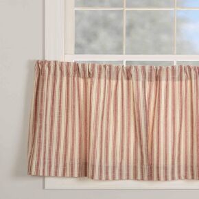 Market Place Red Ticking Stripe Panel Curtains, 63" Long, Set of 2 Panels, Farmhouse Style Drape Curtains in Brick Red & Natural Cream Stripes