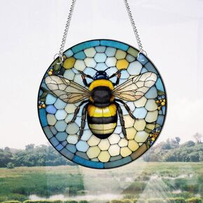 HOTIYOK 11.8 Inches Honeybee Hive Acrylic Window Hangings, Hardworking Insects Stained Window Decor, Ideal Housewarming Gift, Home Decor for Mom Grandma Wife Teacher