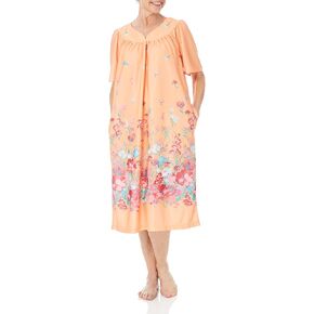 AmeriMark Women's & Women's Plus Border Lounge Dress- Short Sleeve Gown Sleepwear for Ladies, Black/White Border, MD
