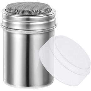 Powder Sugar Shaker, 1 Pcs Stainless Steel Powdered Sugar Shaker Duster Cinnamon Sugar Shaker, Fine Mesh Shaker Powder Cans with Plastic Lid for Cocoa Pepper Chocolate Coffee Flour Baking Soda