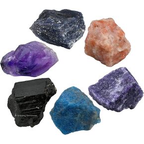 Weight Loss Crystals Manifestation, Set of 6 Black Tourmaline Apatite Lepidolite Sunstone Blue Aventurine and Amethyst Healing Crystals and Stones