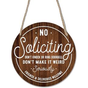 Wooden Sign for Front Door - No Soliciting, Don't Knock or Ring doorbell - 10" House Welcome Sign, Black Round Wood Hanging Sign for House Decor Home Decor, Gifts & Accessories - A01