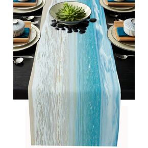 Summer Table Runners 72 Inches Long Tropical Ocean Beach Sea Water Table Runner for Family Dinner/Wedding/Outdoor Indoor Party, Cotton-Polyester Blend Dresser Scarf Table Decorations