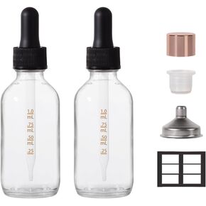 2 Pcs, 2 ounce Dropper Bottle, Glass Bottle, Small Glass Bottles with Lids Clear Glass Jars