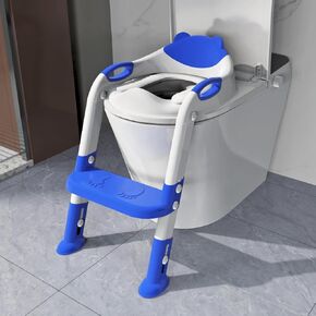 SKYROKU Potty Training Toilet, New Sector-Shape Stabilized Base 2-in-1 Toddler Toilet Seat with Splash Guard, Anti-Slip Pad, and Step Stool(Sapphire Blue)