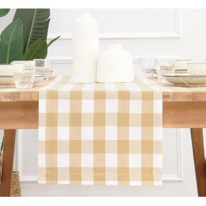 PurpleEssences Buffalo Plaid Table Runner, 14"x90" Farmhouse Table Runner, 100% Cotton Checkered Table Runner, Halloween Thanksgiving Fall Table Runners, Orange & Black