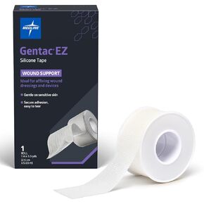Medline Gentac EZ Silicone Tape, 1" x 5.5 Yards., Easy Tear Medical Tape, Gentle on Sensitive Skin, Keeps Wound Dressings and Devices in Place, Not Made with Natural Rubber Latex, 1 Per Box