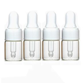 100Pcs 2ml Clear Mini Cute Glass Essential Oil Dropper Bottles with Eye Dropper Dispenser for Perfume Cosmetic Liquid Aromatherapy Sample Storage Jar Vial Containers Kitchen Tool, White Cap