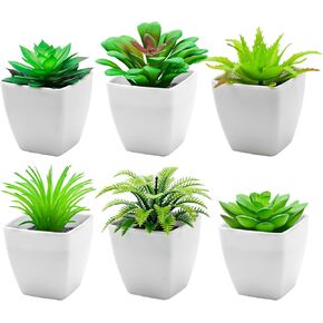 6pcs Artificial Succulents Plants Indoor Decor in Pots Fake Succulent Plant Faux Small Greenery Modern Ornament for Desk Home Bedroom Windowsill