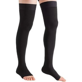 Thigh High Compression Stockings 20-30mmHg, Toeless Compression Socks for Women & Men, Varicose Veins Relieves Muscle Soreness, Silicone Dot Band, Open Toe, Pair