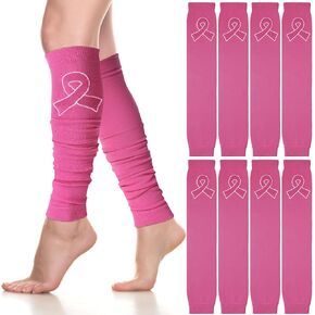 Hercicy 4 Pairs Breast Cancer Awareness Football Leg Sleeves Pink Ribbon Calf Compression Sports Sleeves for Girls Boys