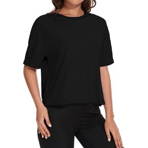 KAKALOT Women's Oversized Cropped Tops Short Sleeve Crewneck Workout Crop Tee Loose Fit Summer T-Shirts