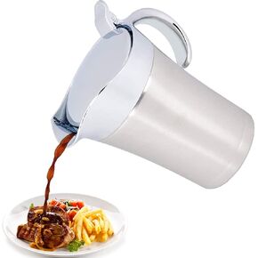 Sauce Boat Pot Double Insulated Gravy Boat 304 Stainless Steel Thermal Insulated Double Wall Sauce Gravy Boat Pot Serving Jug(L 750ml)