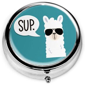 Travel Pill Cases,Pocket Pill Boxes,Small and Portable Pill Case with 3 Compartment,Pill Case for Purse (Cute Sup Llama)