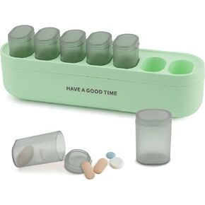 Plastic 7 Day Medicine Pill Organizer, Weekly Portable Pill Box Case Sorter, Detachable Cute Daily Pill Container Keeper for Travel Purse Bag Storage Vitamin Medication Fish Oil Supplement (Green)