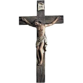 Polly House 14 Inch INRI Jesus Nailed On The Cross Resin Stone Wall Cross Wall Art Crucifix, Great for Collection, Home Decor or Gifts