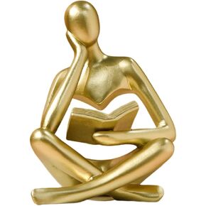 Bookshelf Decor Thinker Statue - Abstract Art Reading Thinker Sculpture Figurine Room Decor Aesthetic, Modern Home Decoration for Living Room Office Shelves Coffee Table Desk Decor(Beige A)