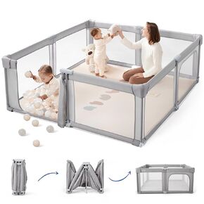 Sweeby Baby Playpen, Baby Gate Playpens for Babies and Toddlers, Extra Large Playpen with Door Play Yard for Baby Fence Indoor and Outdoor Play Pen,Grey