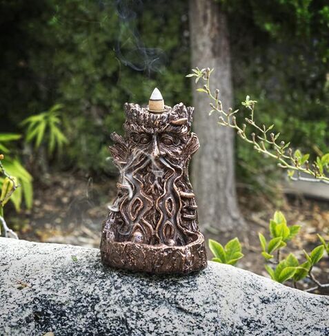 Greenman Backflow Cone Incense Burner Holder Resin Figurine (Wood) in Saudi Arabia