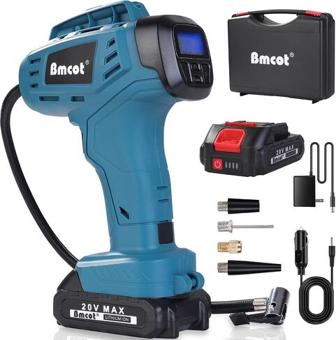 Compact Cordless Tire Inflator Portable Air Compressor with Display & Smart Pressure Control, 160PSI Max Pressure, Rechargeable Battery-Powered Handheld Air Pump for Car Bike and Sporting Equipment in Saudi Arabia