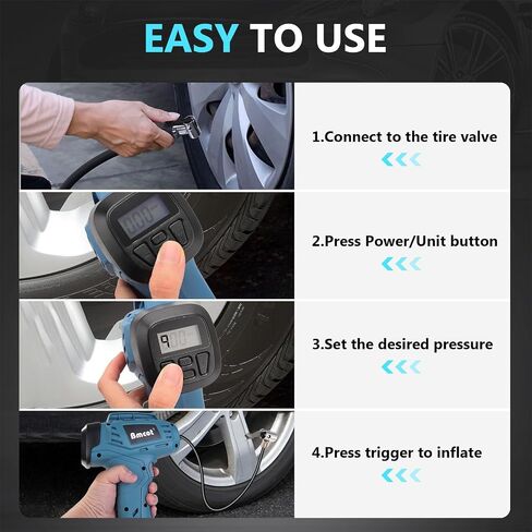 Compact Cordless Tire Inflator Portable Air Compressor with Display & Smart Pressure Control, 160PSI Max Pressure, Rechargeable Battery-Powered Handheld Air Pump for Car Bike and Sporting Equipment in Saudi Arabia