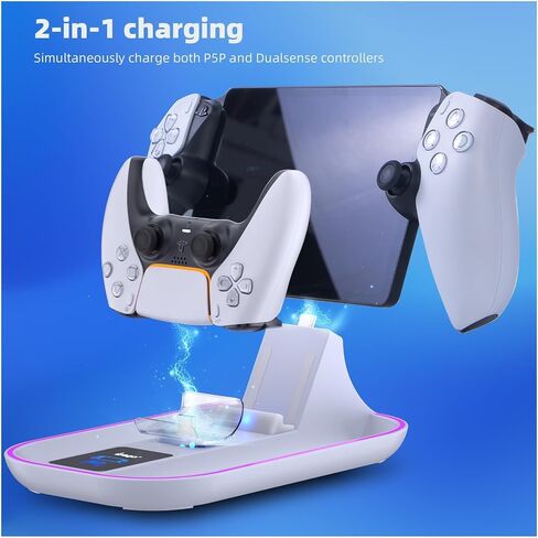 Charging Dock Station for Playstation Portal and PS5 Controller, 3-in-1 Charging Stand for PS Portal Remote Player with 14 RGB Light and Type-C Cable, Stand Holder for PS Portal - White in Saudi Arabia