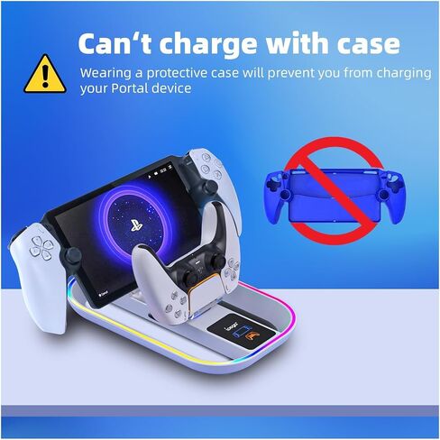 Charging Dock Station for Playstation Portal and PS5 Controller, 3-in-1 Charging Stand for PS Portal Remote Player with 14 RGB Light and Type-C Cable, Stand Holder for PS Portal - White in Saudi Arabia