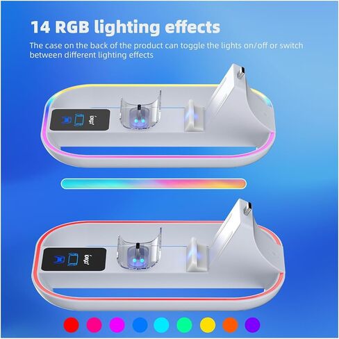 Charging Dock Station for Playstation Portal and PS5 Controller, 3-in-1 Charging Stand for PS Portal Remote Player with 14 RGB Light and Type-C Cable, Stand Holder for PS Portal - White in Saudi Arabia