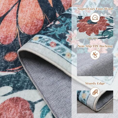 Uphome Boho Washable Living Room Rug, 5x7 Green Modern Rug for Bedroom, Non-Slip Soft Neutral Dining Room Rug, Farmhouse Butterfly Print Aesthetic Area Rugs for Nursery Kitchen Kids Room in Saudi Arabia
