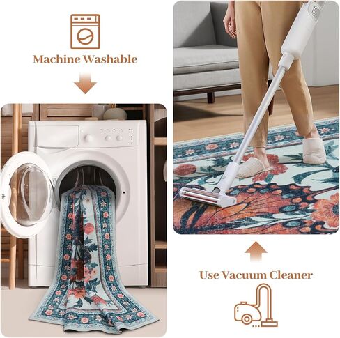 Uphome Boho Washable Living Room Rug, 5x7 Green Modern Rug for Bedroom, Non-Slip Soft Neutral Dining Room Rug, Farmhouse Butterfly Print Aesthetic Area Rugs for Nursery Kitchen Kids Room in Saudi Arabia