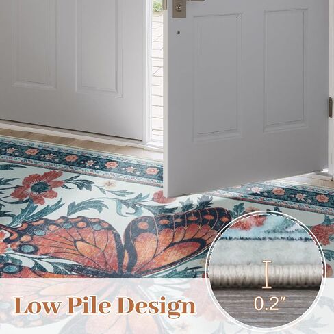 Uphome Boho Washable Living Room Rug, 5x7 Green Modern Rug for Bedroom, Non-Slip Soft Neutral Dining Room Rug, Farmhouse Butterfly Print Aesthetic Area Rugs for Nursery Kitchen Kids Room in Saudi Arabia