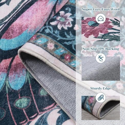 Uphome Boho Washable Living Room Rug, 5x7 Green Modern Rug for Bedroom, Non-Slip Soft Neutral Dining Room Rug, Farmhouse Butterfly Print Aesthetic Area Rugs for Nursery Kitchen Kids Room in Saudi Arabia