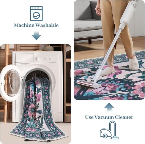 Uphome Boho Washable Living Room Rug, 5x7 Green Modern Rug for Bedroom, Non-Slip Soft Neutral Dining Room Rug, Farmhouse Butterfly Print Aesthetic Area Rugs for Nursery Kitchen Kids Room in Saudi Arabia