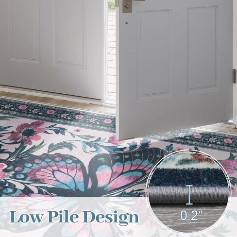 Uphome Boho Washable Living Room Rug, 5x7 Green Modern Rug for Bedroom, Non-Slip Soft Neutral Dining Room Rug, Farmhouse Butterfly Print Aesthetic Area Rugs for Nursery Kitchen Kids Room in Saudi Arabia