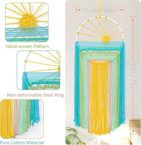 MEIVINES Macrame Wall Hanging, 11.8x27.6 Inches Boho Wall Decor, Sun Tapestry Wall Art Dream Catchers, Woven Hanging Tapestry Tassels Handmade Colorful Tapestry for Bedroom Living Room Nursery Apartment in Saudi Arabia