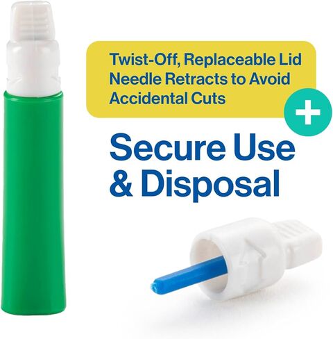 مشارط أمان يمكن التخلص منها لاختبار مرض السكري - 30 جم × 1.5 مم، إبر معقمة محملة مسبقًا - مشارط كيتو ومشارط مرضى السكري مع غطاء ملتوي لسهولة اختبار الدم في أي مكان بواسطة OWELL، 100 قيراط. in Kuwait