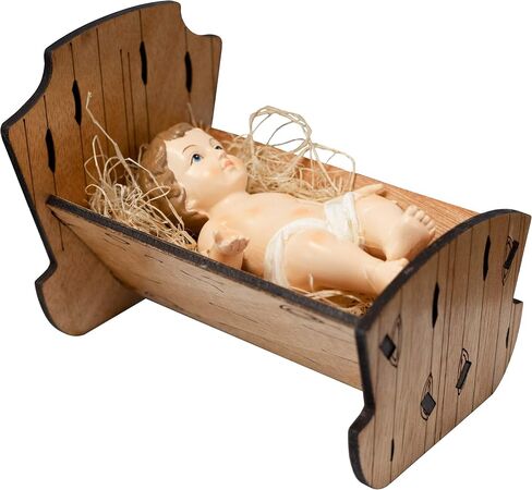 Baby Jesus in Manger | Perfect for Indoor Nativity Scene | Traditional Religious Christmas Decoration | Wooden Manger with Removable Baby Jesus | Great Gift | Choose from 3 Sizes (Large) in Saudi Arabia
