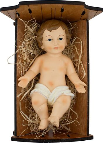 Baby Jesus in Manger | Perfect for Indoor Nativity Scene | Traditional Religious Christmas Decoration | Wooden Manger with Removable Baby Jesus | Great Gift | Choose from 3 Sizes (Large) in Saudi Arabia