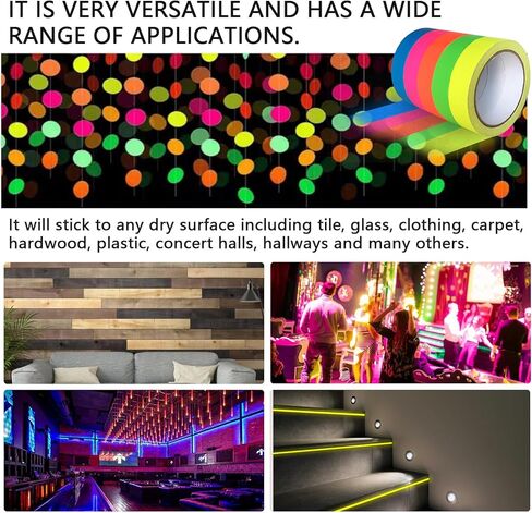 Glow in The Dark Neon Fluorescent UV Tape Black Light Luminous Tape Luminous Tape,Suitable for Halloween Decorations Steps,Outdoor,Party,Bar Night Decoration（ 1inch * 32ft） in Saudi Arabia