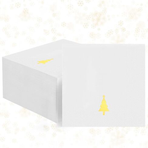 Horaldaily 100 Christmas Disposable Paper Decorative Guest Napkins, Gold Foil Christmas Pine Tree Hand Towel for Party Lunch Dinner Kitchen Bathroom in Saudi Arabia