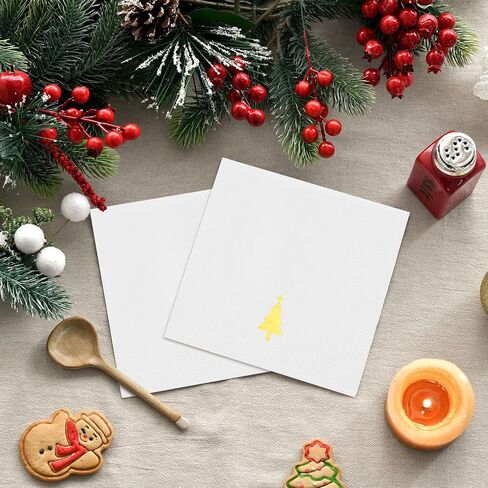 Horaldaily 100 Christmas Disposable Paper Decorative Guest Napkins, Gold Foil Christmas Pine Tree Hand Towel for Party Lunch Dinner Kitchen Bathroom in Saudi Arabia